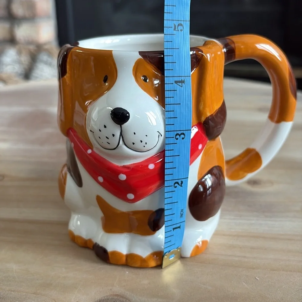 Vintage Pier 1 One Brown & White Dog w/Red Bandanna Earthenware Mug cup 16 oz